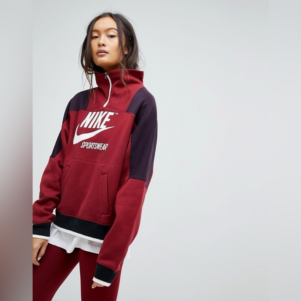 Nike Archive Half Zip Pullover Sweatshirt In Burgundy | Size Small